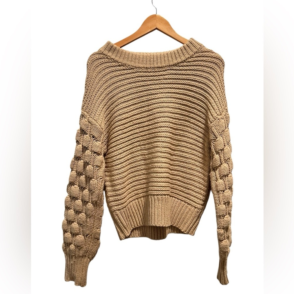 Elodie Womens Size S Chunky Knit Oversized Sweater Honeycomb Sleeves Tan Cozy
